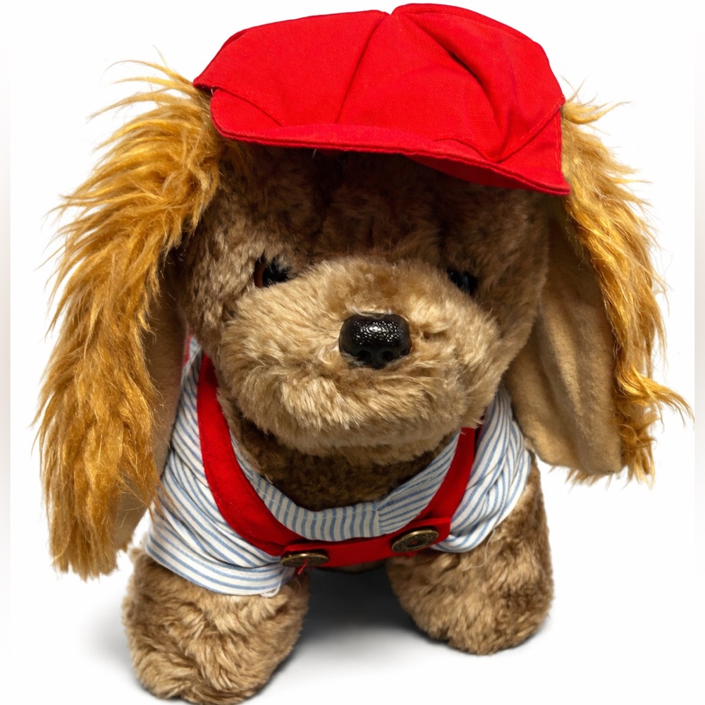 Vintage Brown Puppy plush with Red Cap